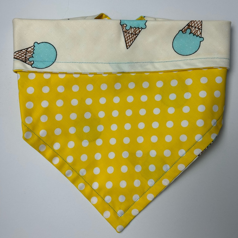 Dog Bandana Ice Cream Cones/ Yellow Polka Dots Reversible, Snap Button Closure